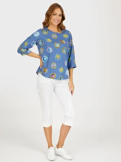 Navigazione Damen Leinentunika in blau - Ärmel: 3/4 Arm