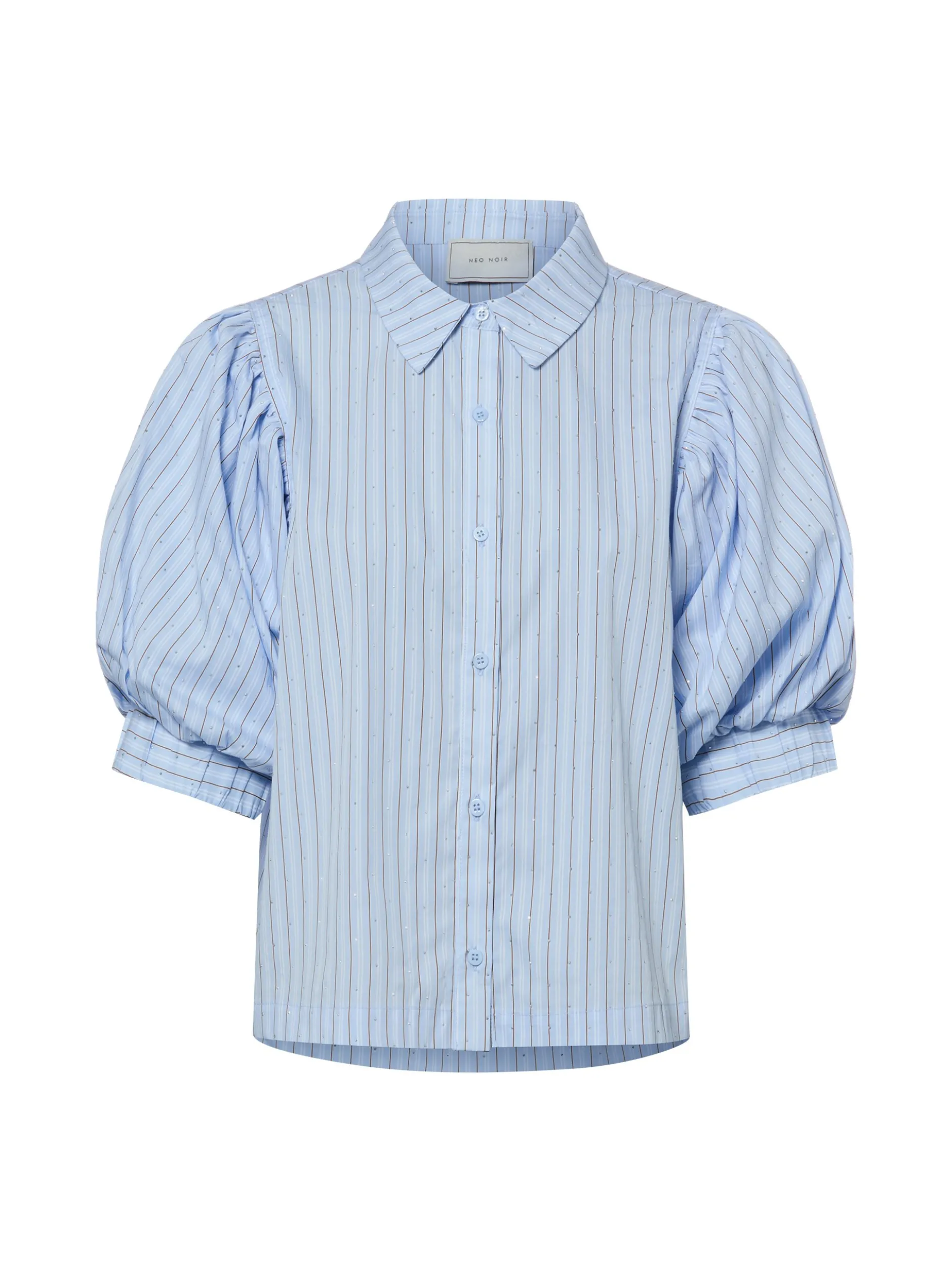 Neo Noir Damen Kurzarmbluse - Etta Stripe Stone in hellblau braun