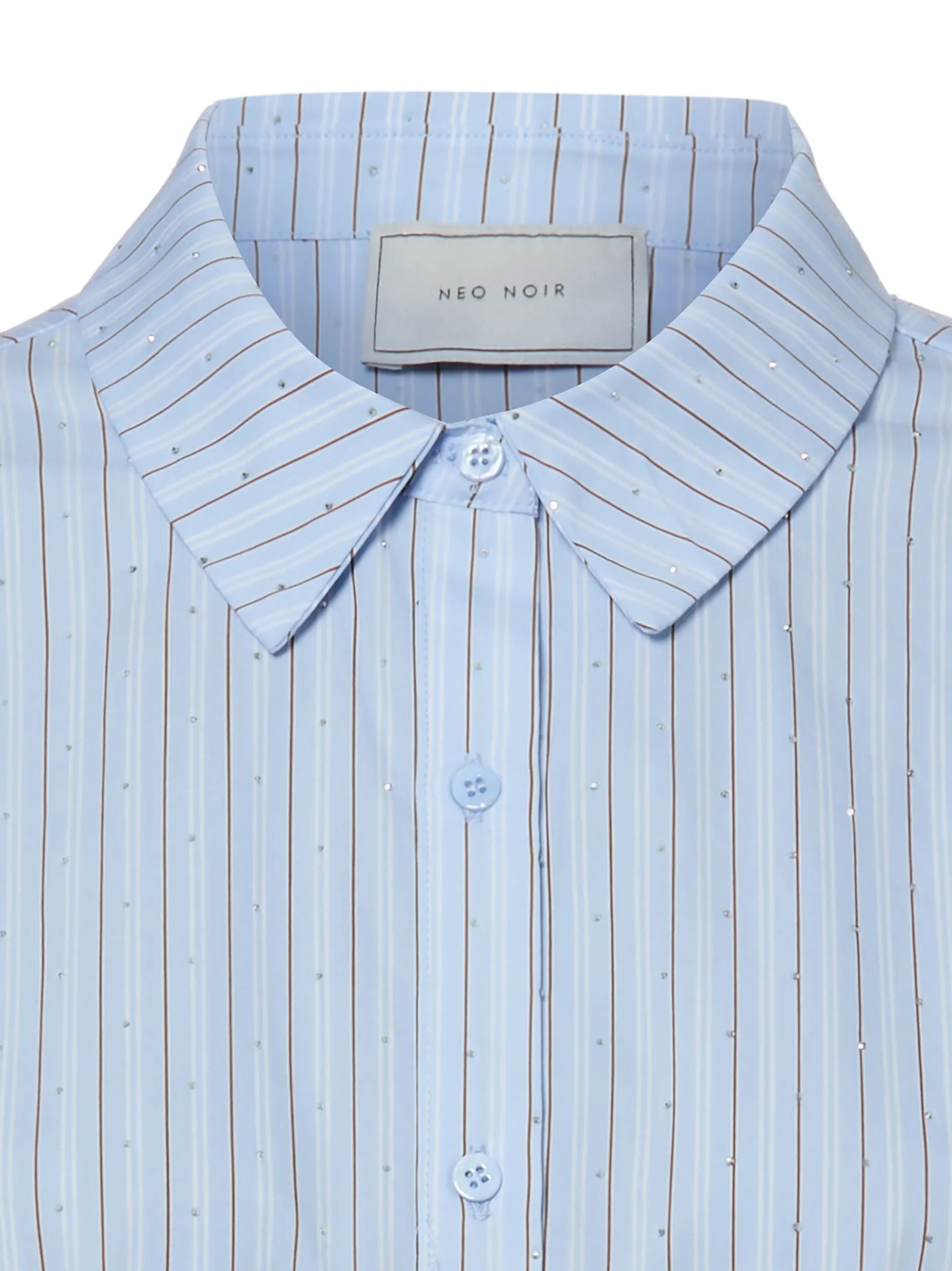Neo Noir Damen Kurzarmbluse - Etta Stripe Stone in hellblau braun