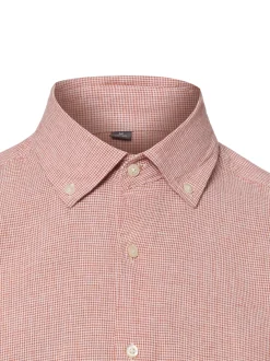 Nils Sundström Herren Kurzarmhemd mit Leinen in rot beige