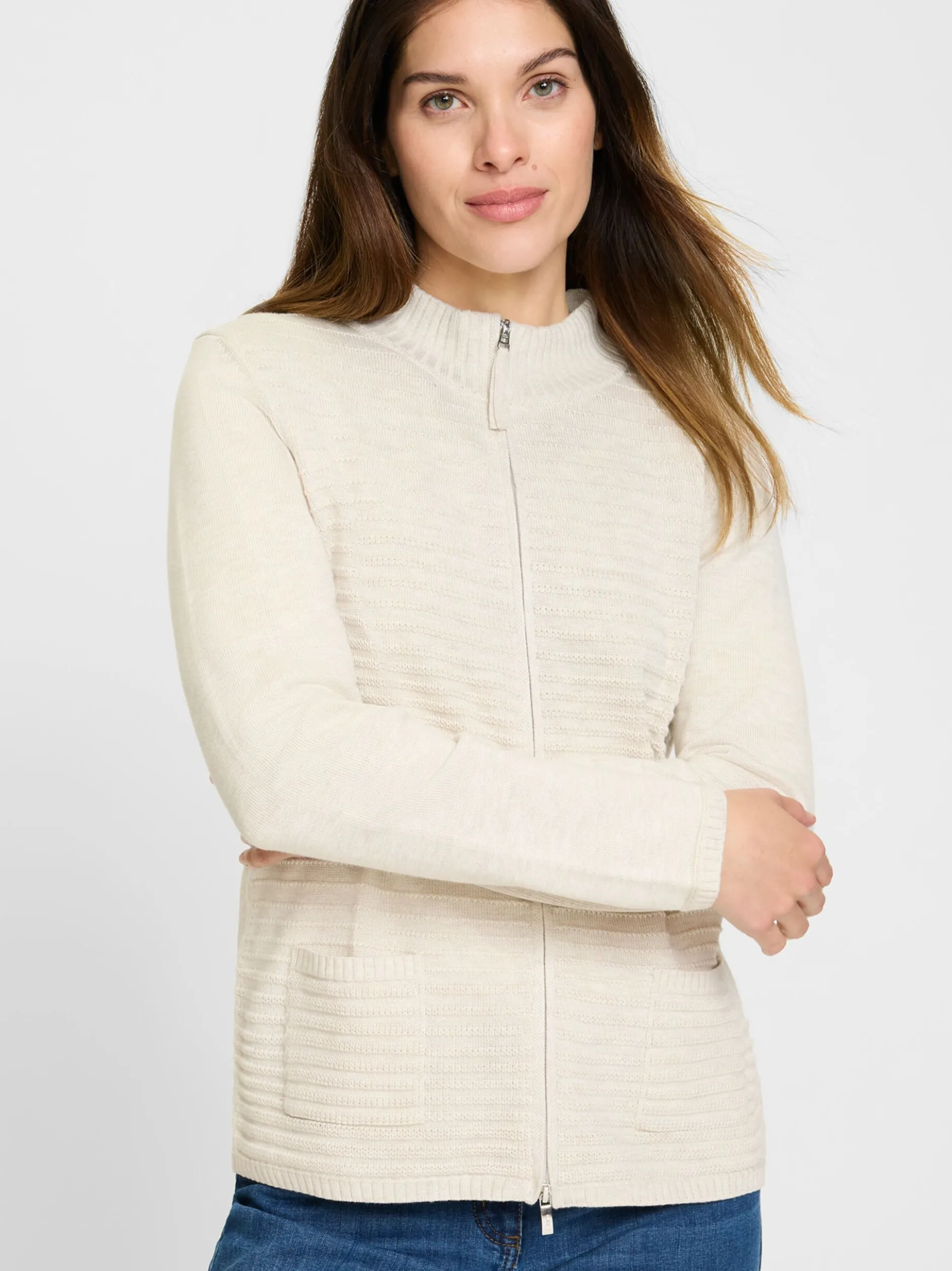 Olsen Damen Cardigan in ecru - Ausschnitt: Rundhals