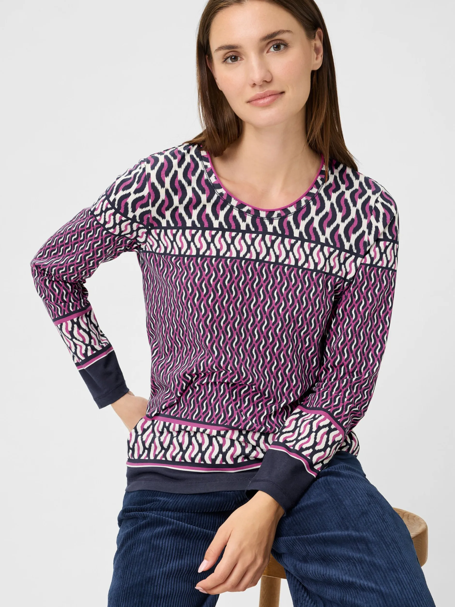Olsen Damen Langarmshirt in lila - Ausschnitt: Rundhals