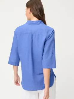 Olsen Damen Leinenbluse in blau - Ärmel: Halbarm
