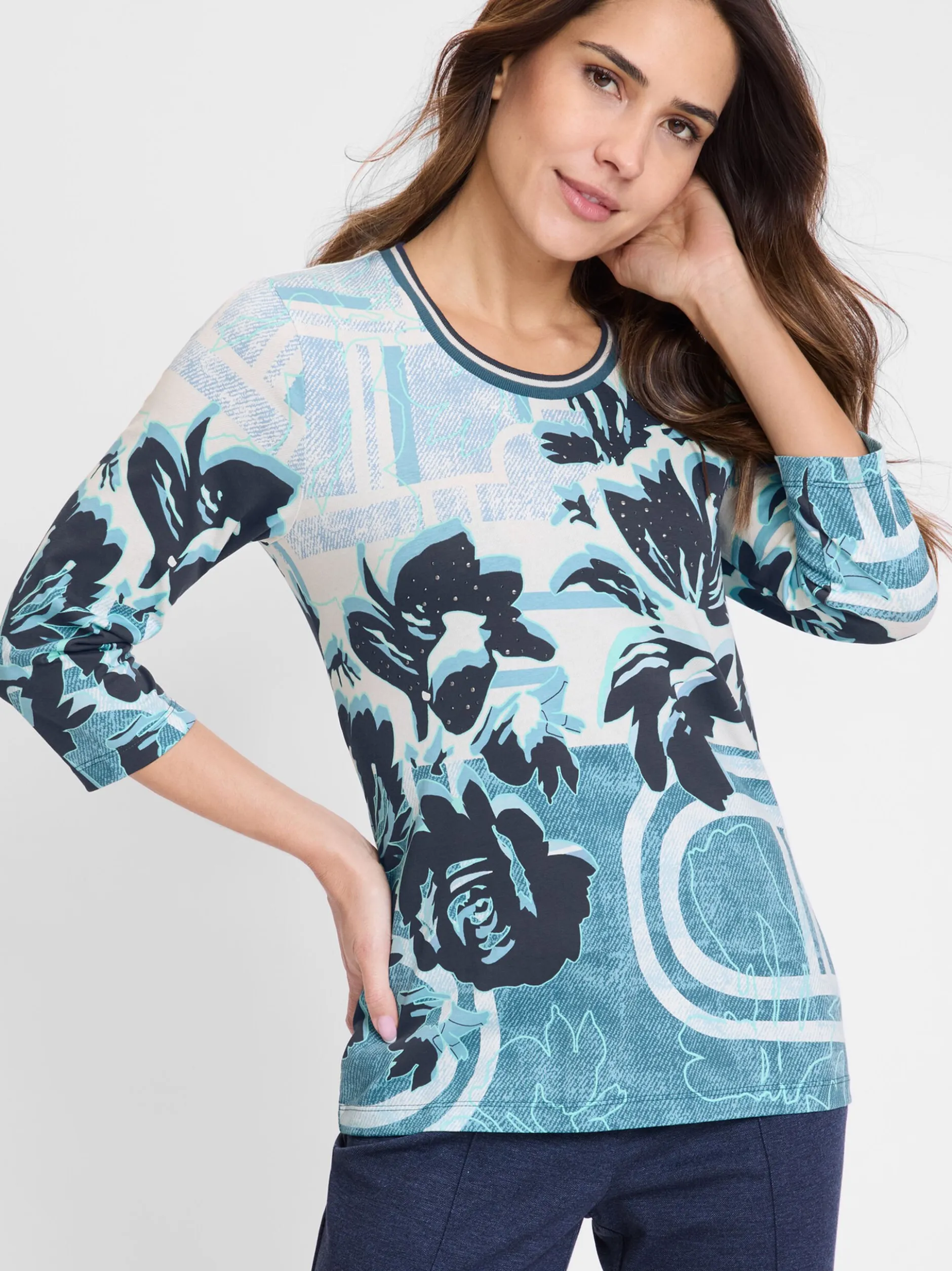 Olsen Damen Shirt in blau - Ausschnitt: Rundhals