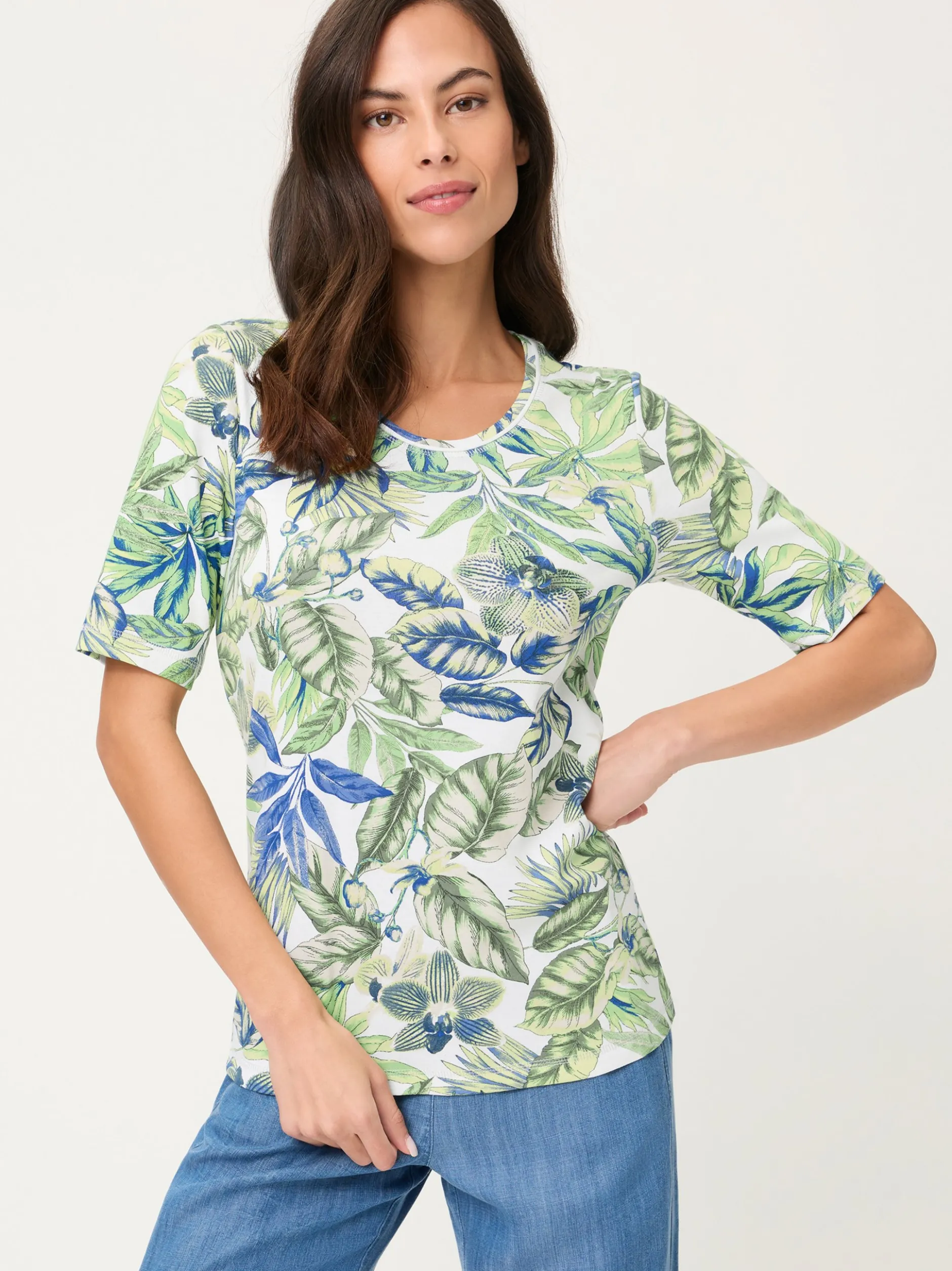 Olsen Damen T-Shirt - Edda in grün blau - Ärmel: Halbarm