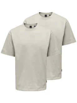Only&Sons Herren T-Shirt - 2er Pack Onsfred in beige