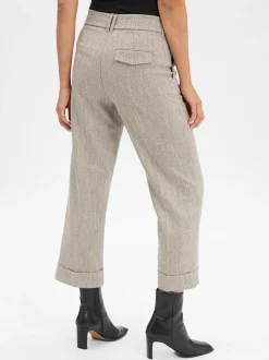 Opus Damen Bundfaltenhose - Meeri herringbone in kitt
