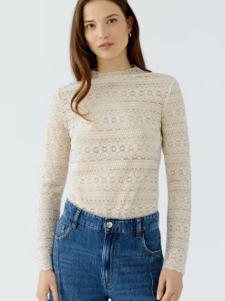 Oui Damen Langarmshirt in weiß - Ausschnitt: Rollkragen