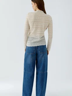 Oui Damen Langarmshirt in weiß - Ausschnitt: Rollkragen
