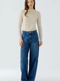 Oui Damen Langarmshirt in weiß - Ausschnitt: Rollkragen