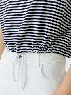 Oui Damen Poloshirt in blau weiß - Ärmel: Halbarm