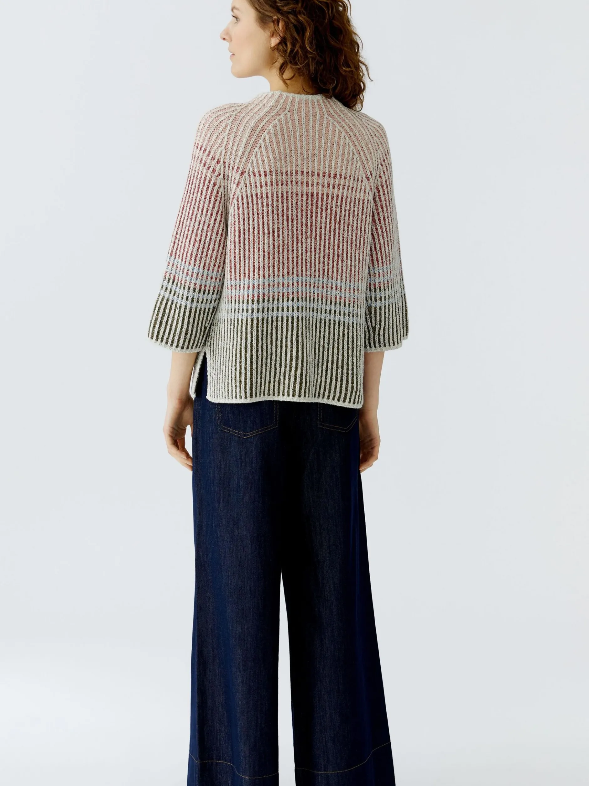 Oui Damen Pullover in weiß rot - Ärmel: 3/4 Arm