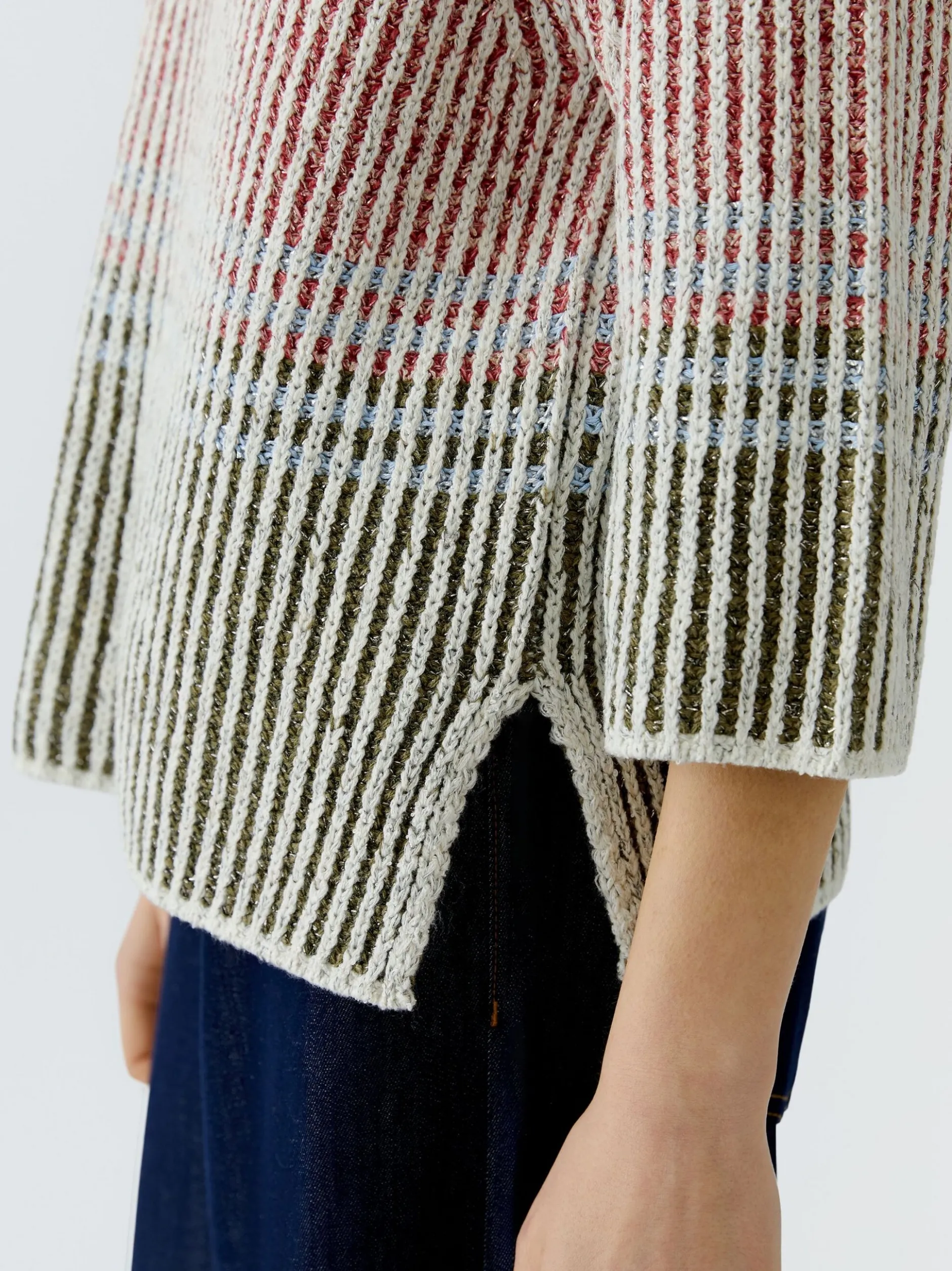 Oui Damen Pullover in weiß rot - Ärmel: 3/4 Arm