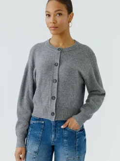 Oui Damen Strickjacke in grau - Ausschnitt: Rundhals