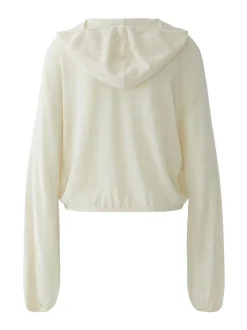 Oui Damen Strickjacke in weiß - Ausschnitt: Kapuze