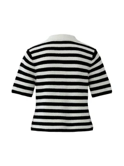 Oui Damen Strickjacke in weiß schwarz - Ärmel: kurzarm