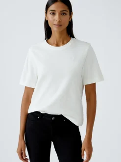 Oui Damen T-Shirt in ecru - Ausschnitt: Rundhals