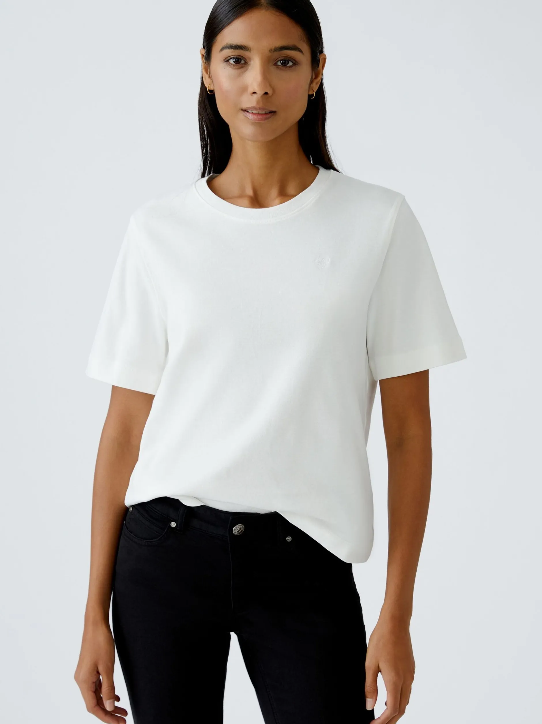 Oui Damen T-Shirt in ecru - Ausschnitt: Rundhals