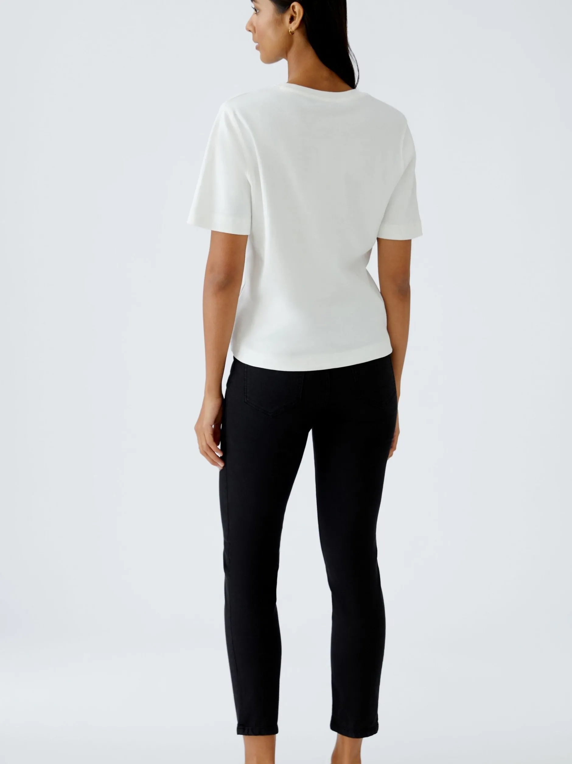 Oui Damen T-Shirt in ecru - Ausschnitt: Rundhals