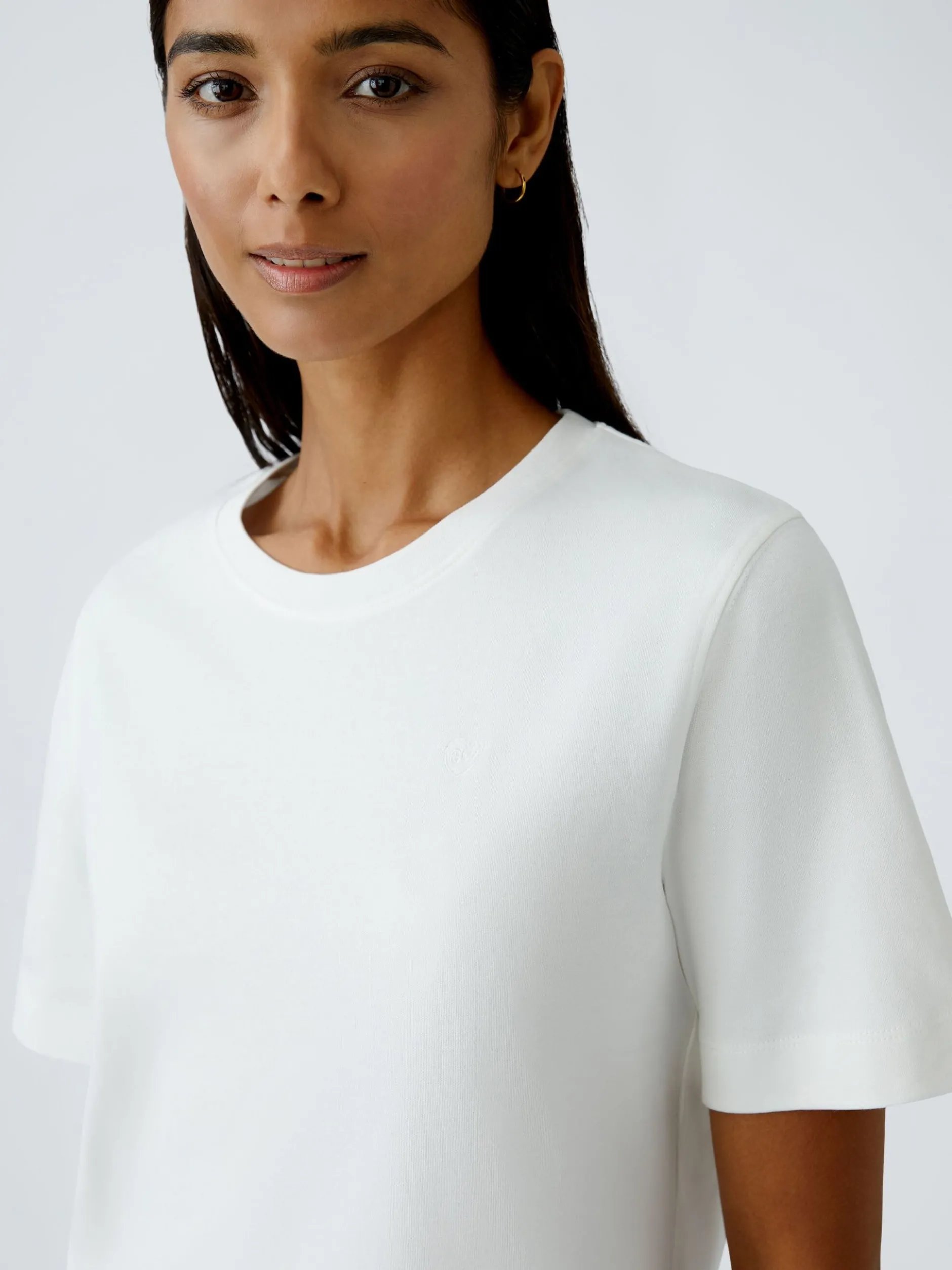 Oui Damen T-Shirt in ecru - Ausschnitt: Rundhals