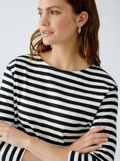 Oui Damen T-Shirt in schwarz weiß - Ausschnitt: U-Boot