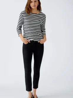 Oui Damen T-Shirt in schwarz weiß - Ausschnitt: U-Boot