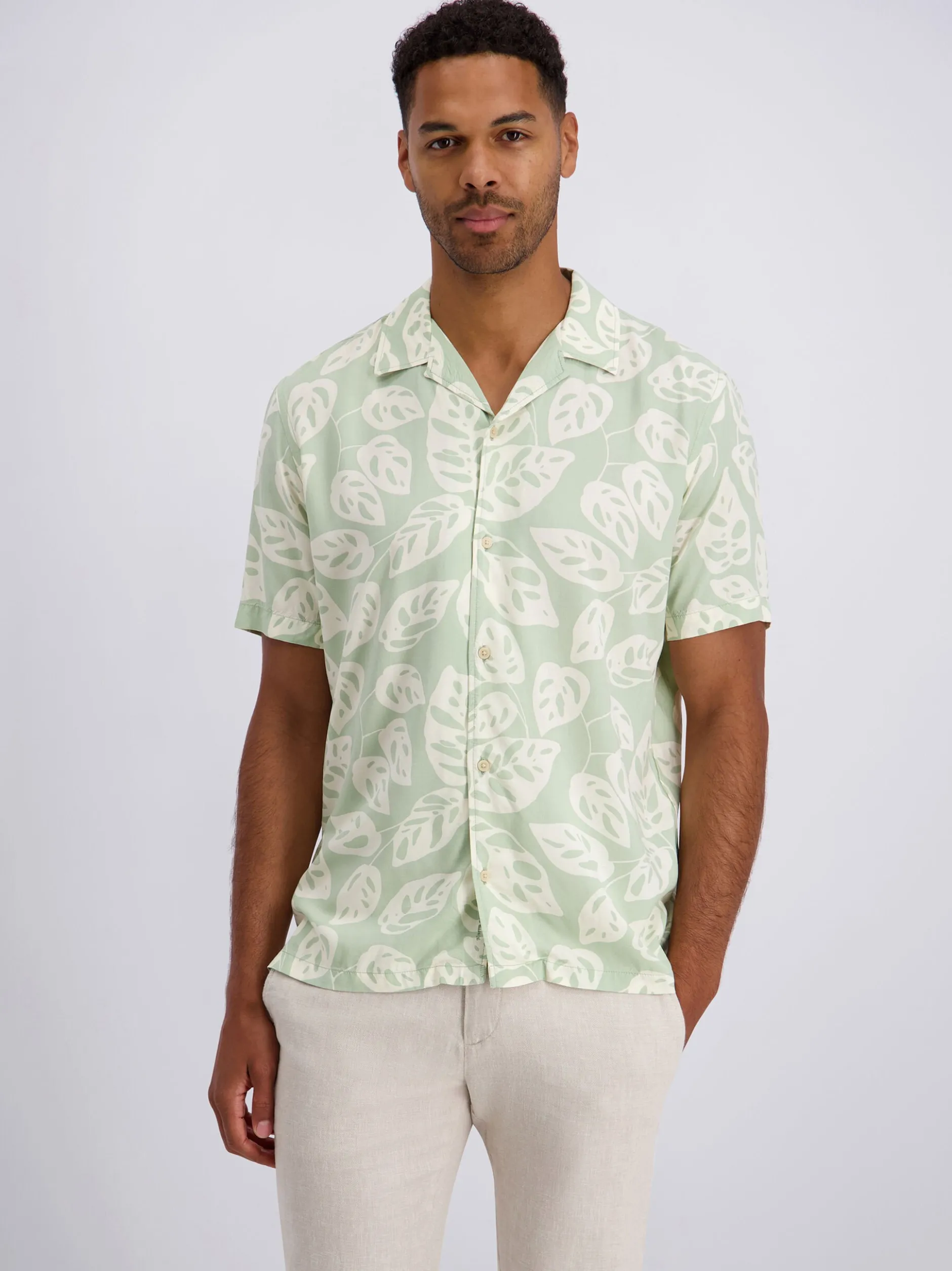 Pierre Cardin Herren Hemd in mint weiß - Ärmel: kurzarm