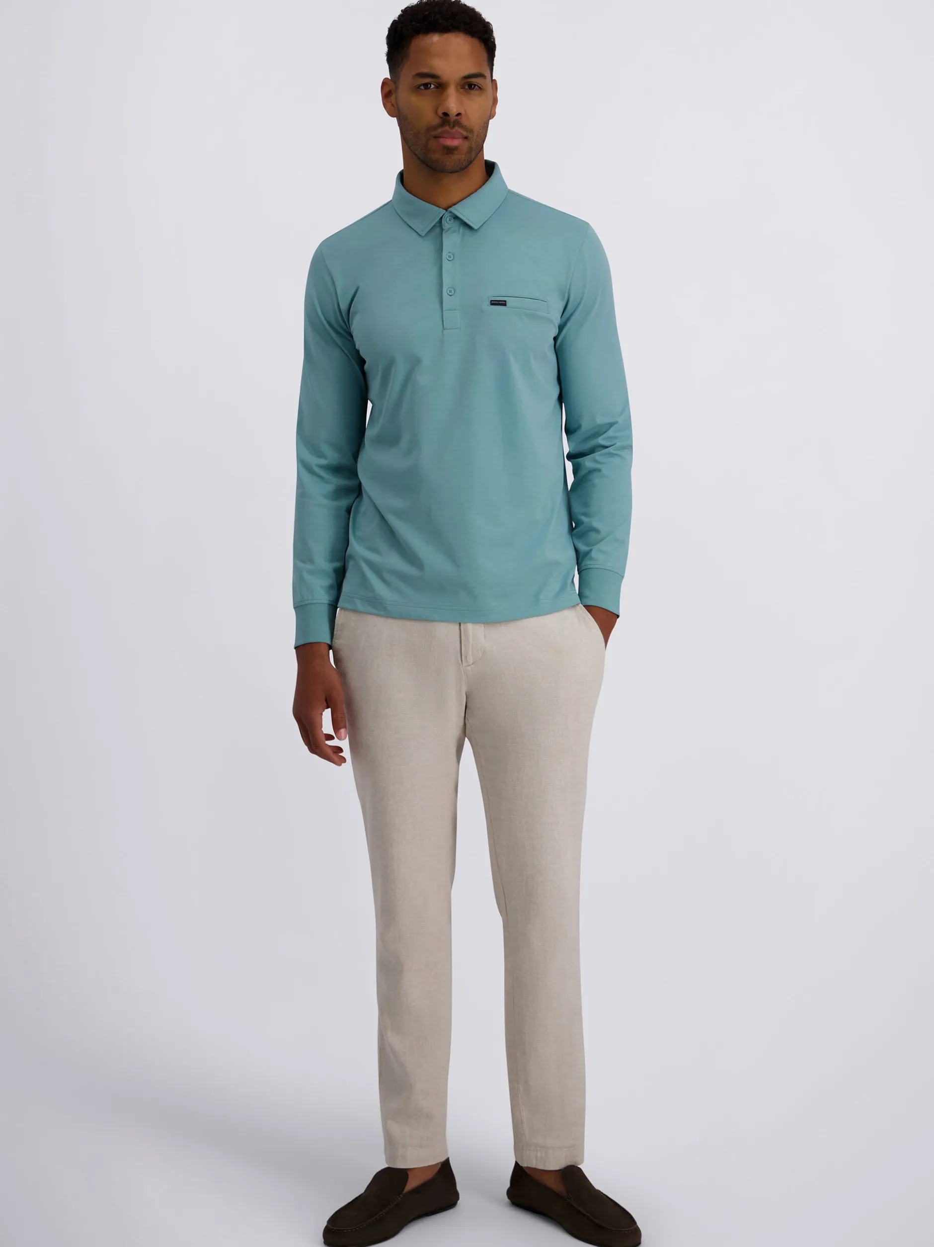 Pierre Cardin Herren Langarm-Poloshirts in hellblau