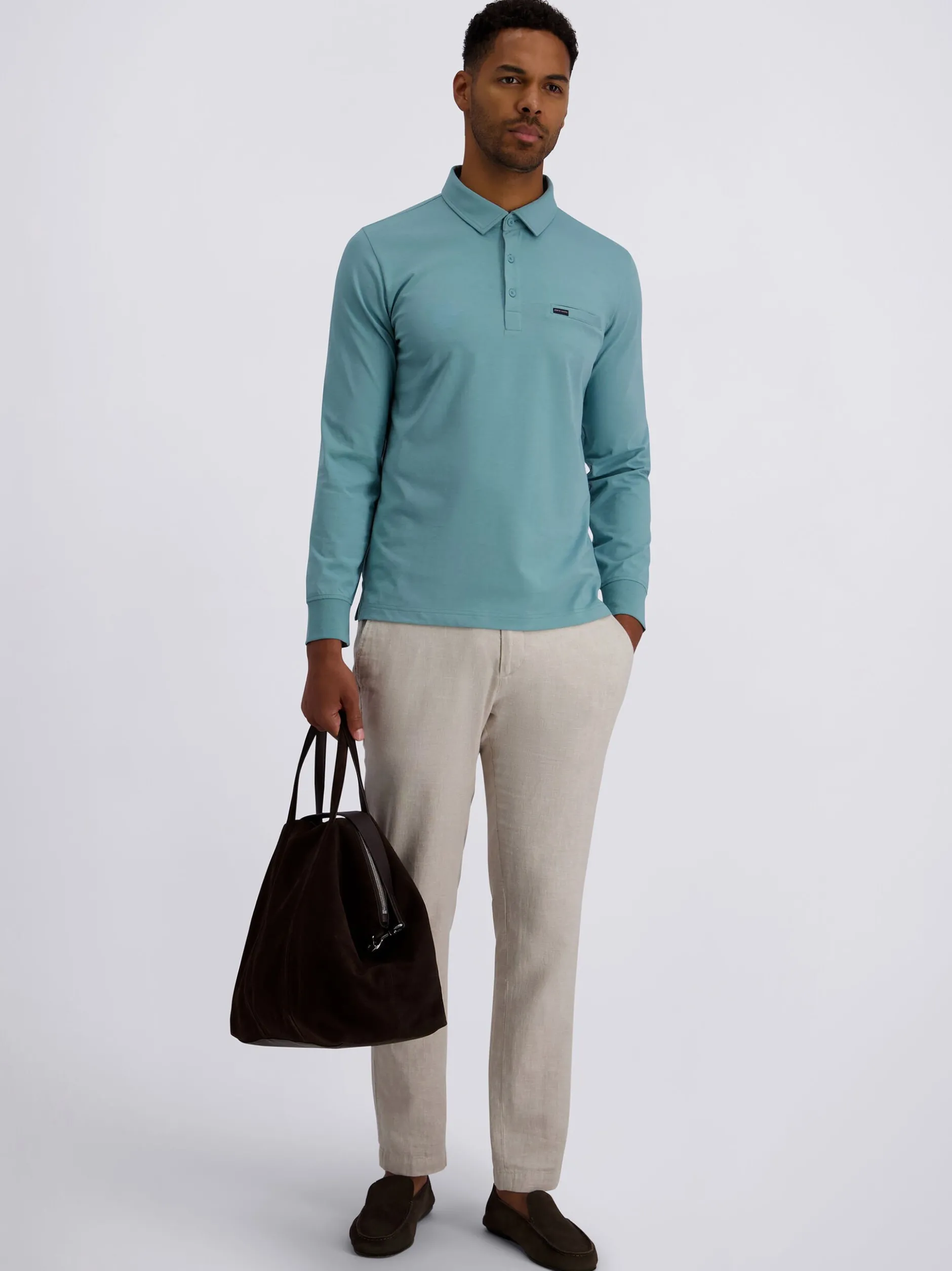 Pierre Cardin Herren Langarm-Poloshirts in hellblau