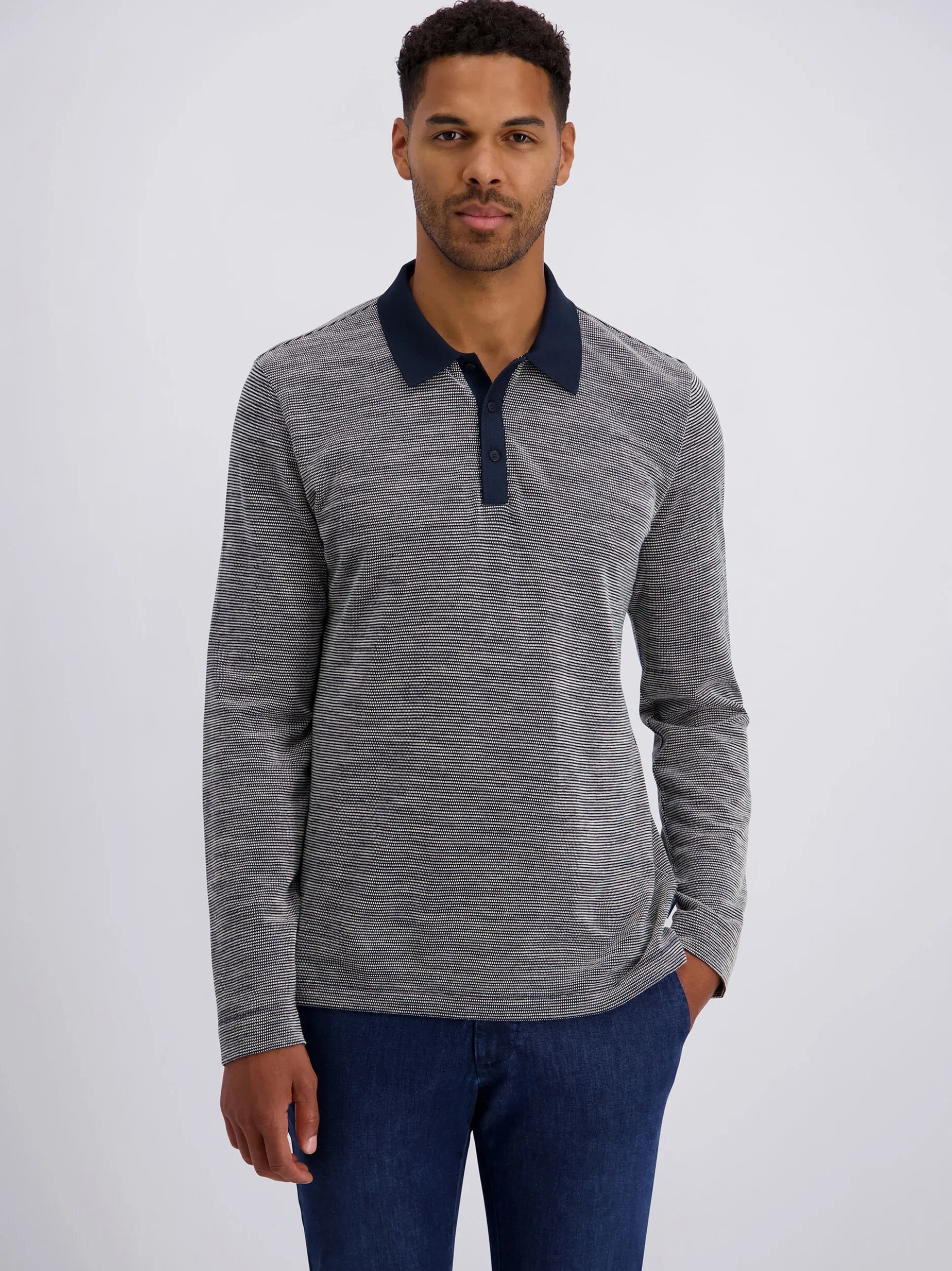 Pierre Cardin Herren Langarm-Poloshirt in blau