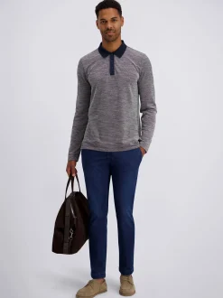 Pierre Cardin Herren Langarm-Poloshirt in blau