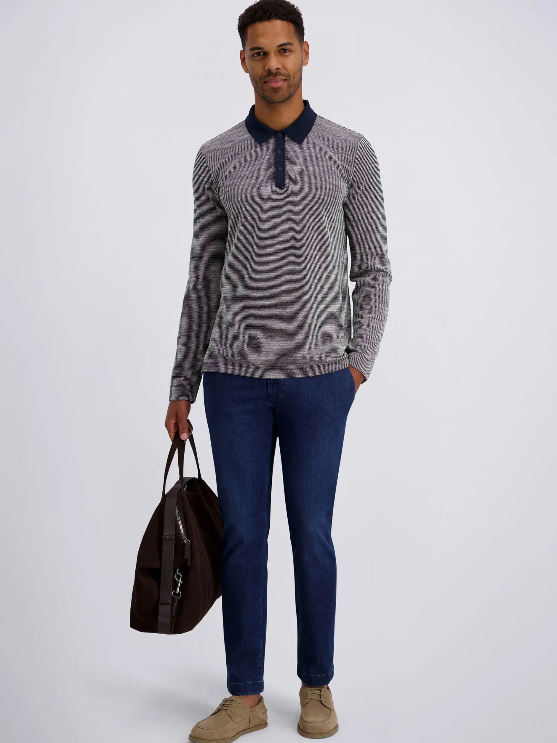 Pierre Cardin Herren Langarm-Poloshirt in blau