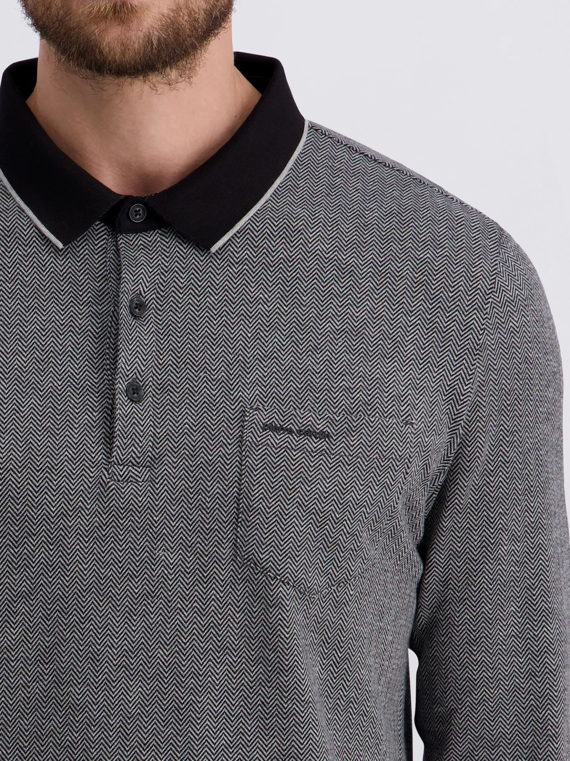 Pierre Cardin Herren Polo in schwarz - Ärmel: langarm