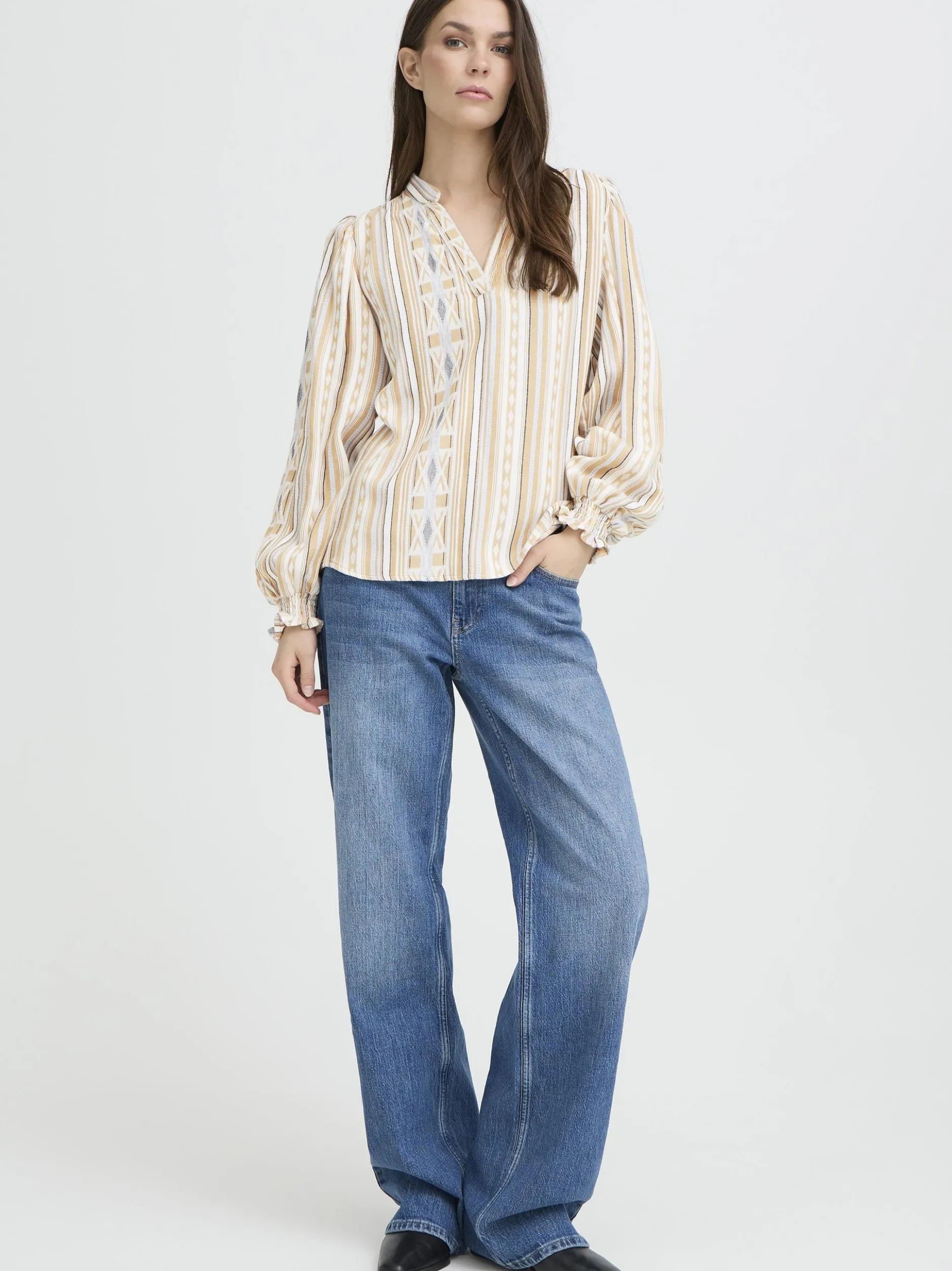 PULZ Jeans Damen Bluse PZALEXIS in beige
