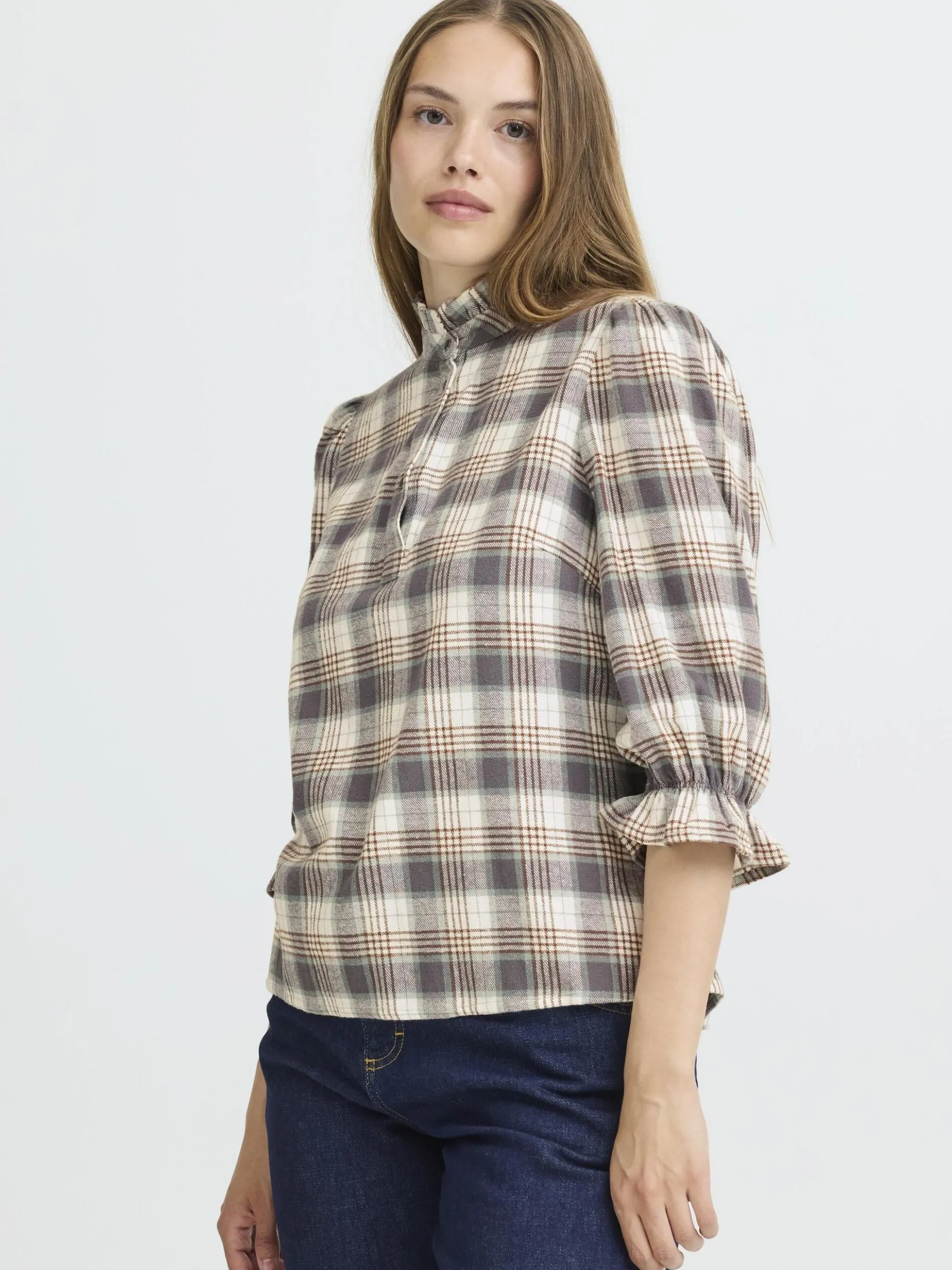 PULZ Jeans Damen Bluse PZEVIE in beige