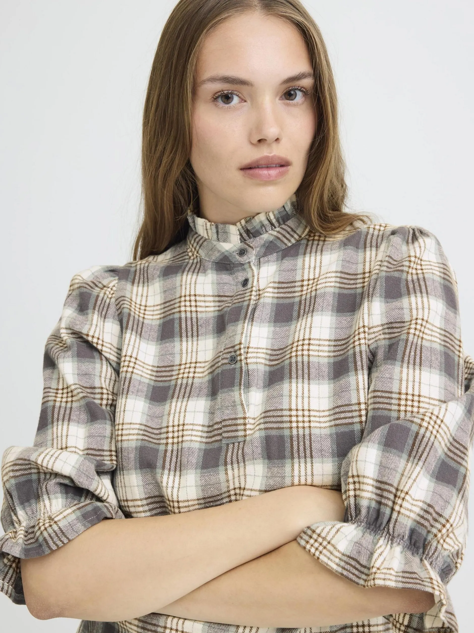PULZ Jeans Damen Bluse PZEVIE in beige