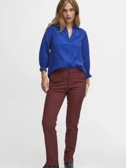 PULZ Jeans Damen Casual Hose PZBINDY Hohe Taille in bordeaux