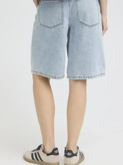 PULZ Jeans Damen Jeansshorts PZBRIDGET Hohe Taille in light stone denim