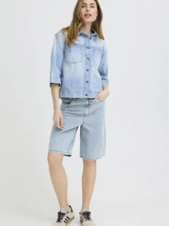 PULZ Jeans Damen Jeansshorts PZBRIDGET Hohe Taille in light stone denim