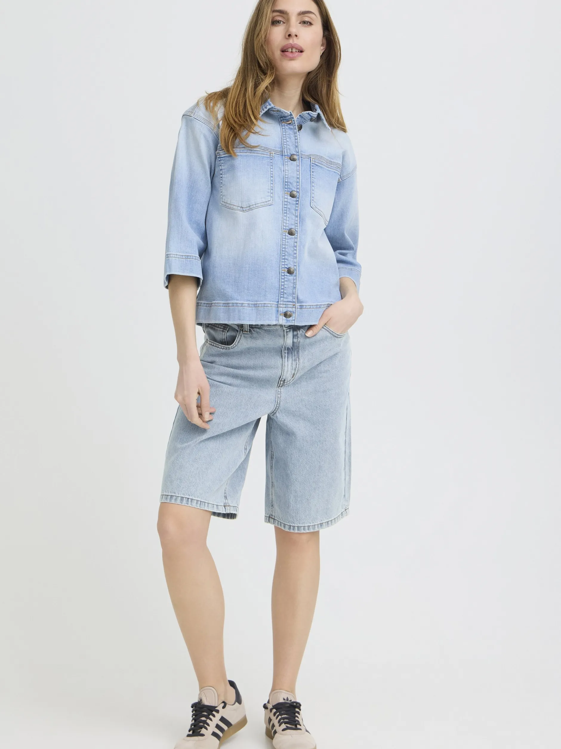 PULZ Jeans Damen Jeansshorts PZBRIDGET Hohe Taille in light stone denim