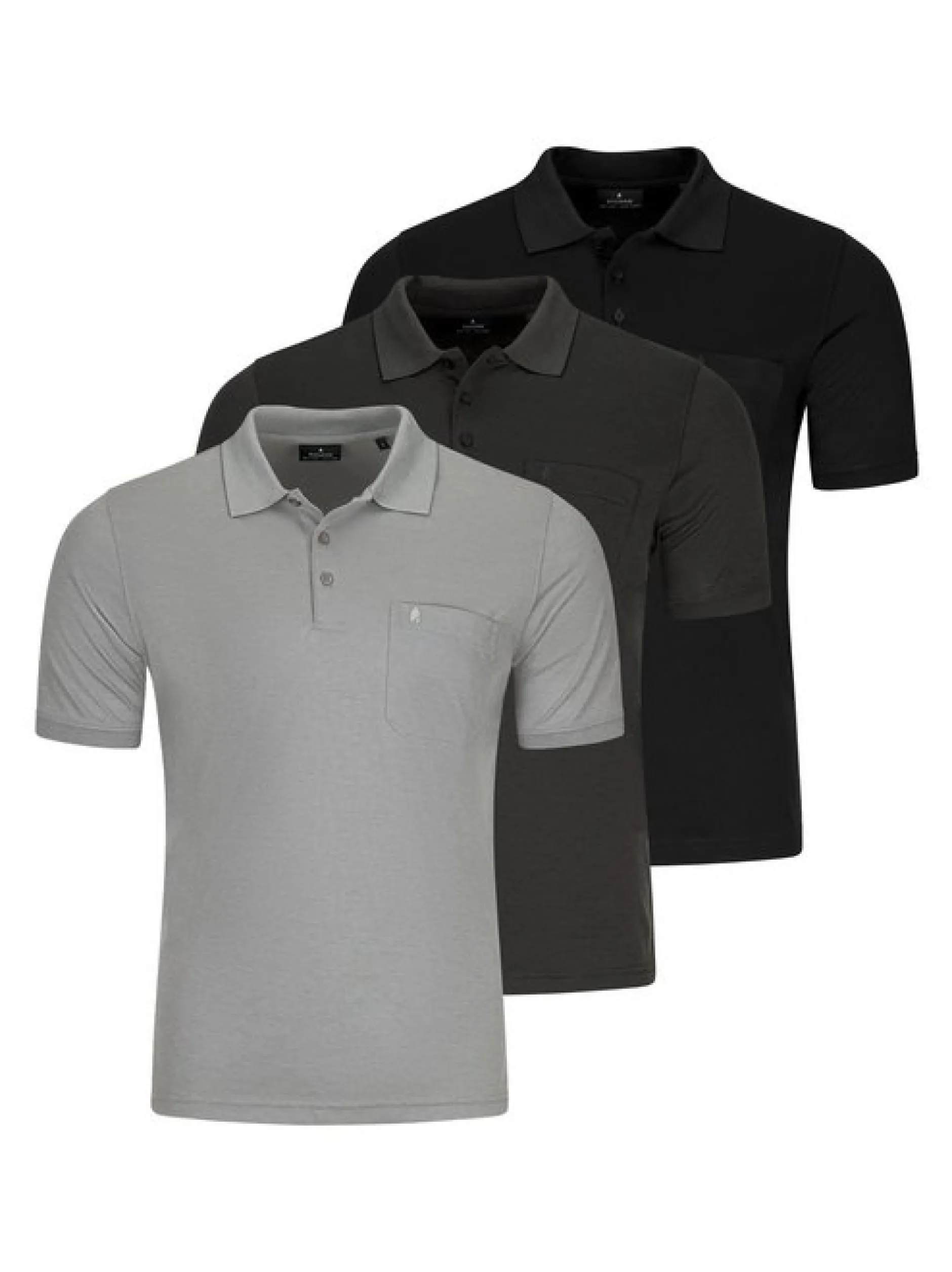 Ragman Herren Poloshirts im 3er-Pack in grau