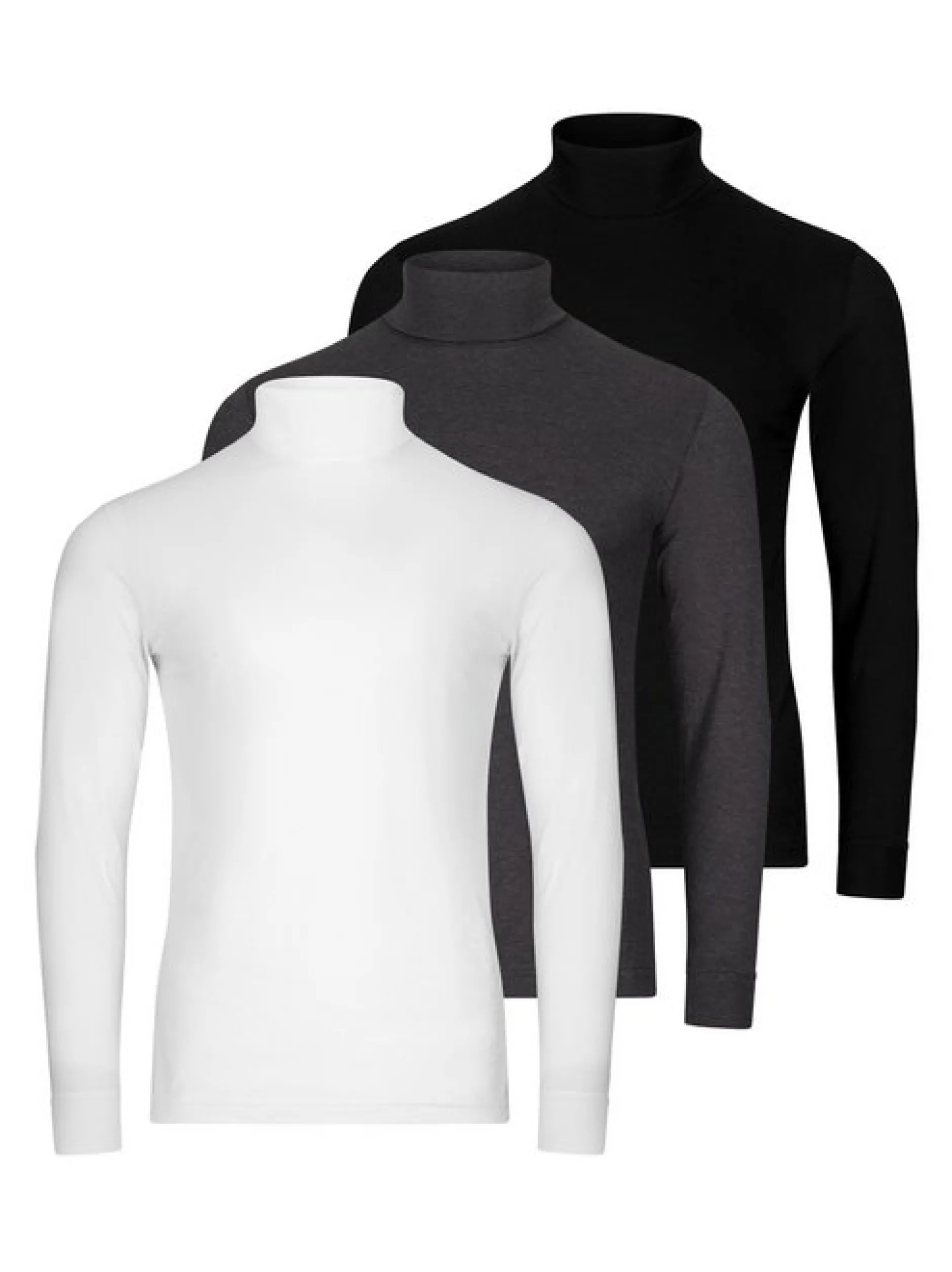 Ragman Herren Rollkragenshirts im 3er-Pack in schwarz