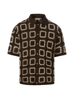 Redefined Rebel Herren Häkelhemd - RRFabian in schoko beige