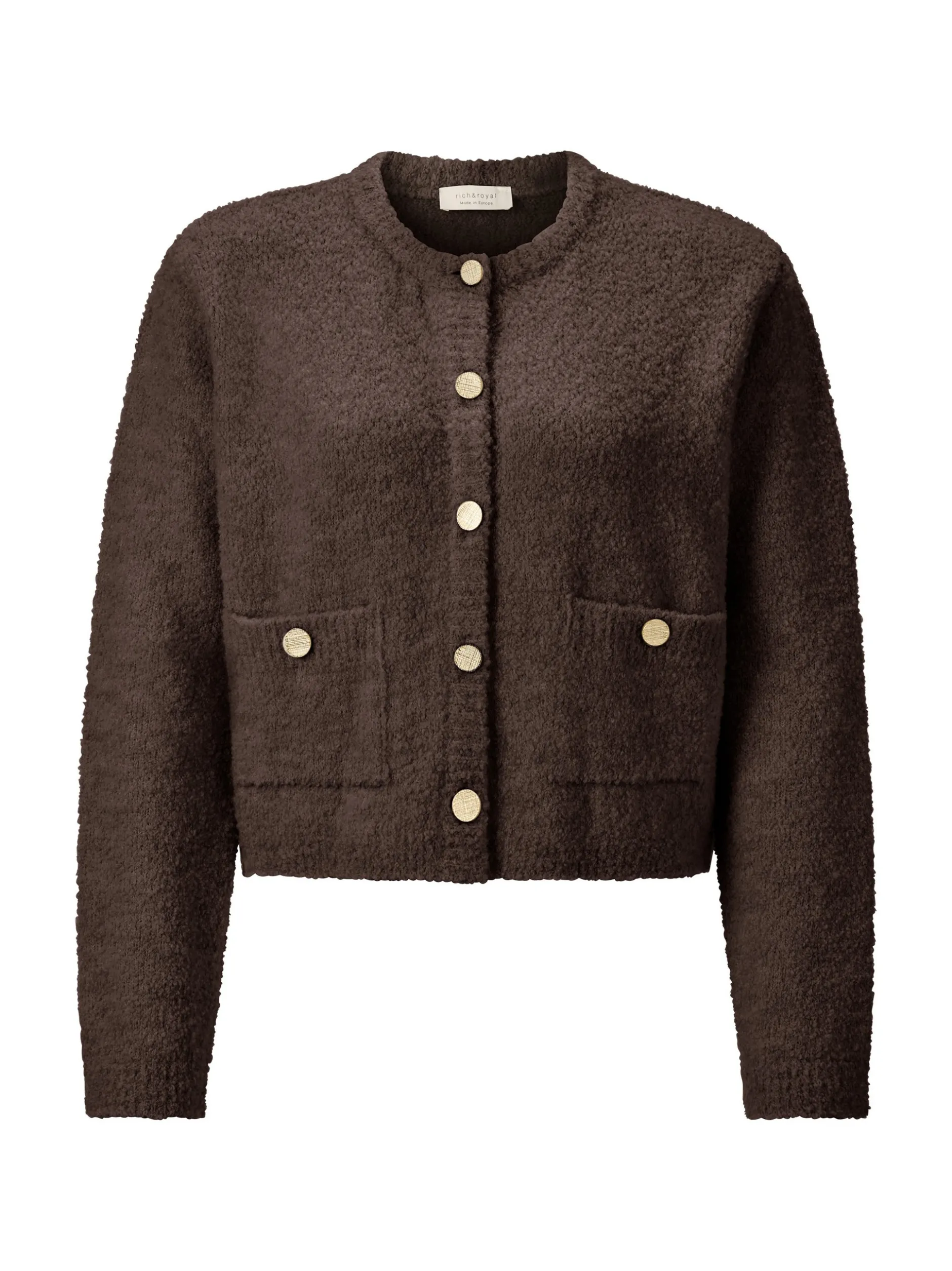 Rich & Royal Damen Bouclé-Strickjacke mit Woll-Anteil in schoko