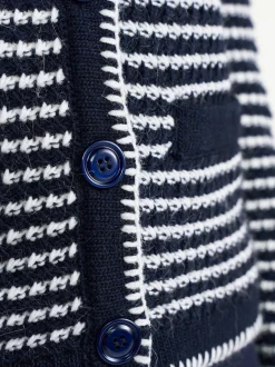 Rich & Royal Damen Strickjacke mit Woll- und Alpaka-Anteil in marine weiß