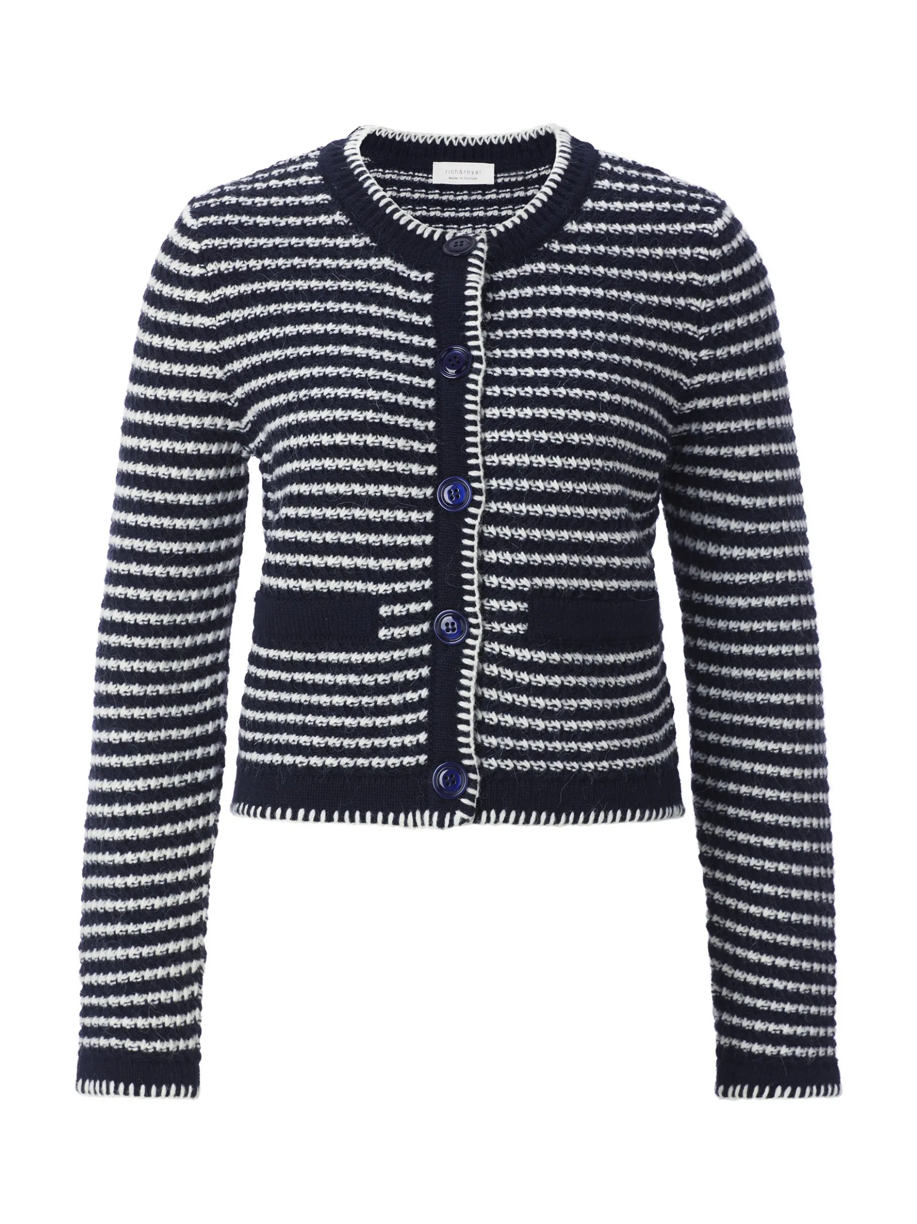 Rich & Royal Damen Strickjacke mit Woll- und Alpaka-Anteil in marine weiß