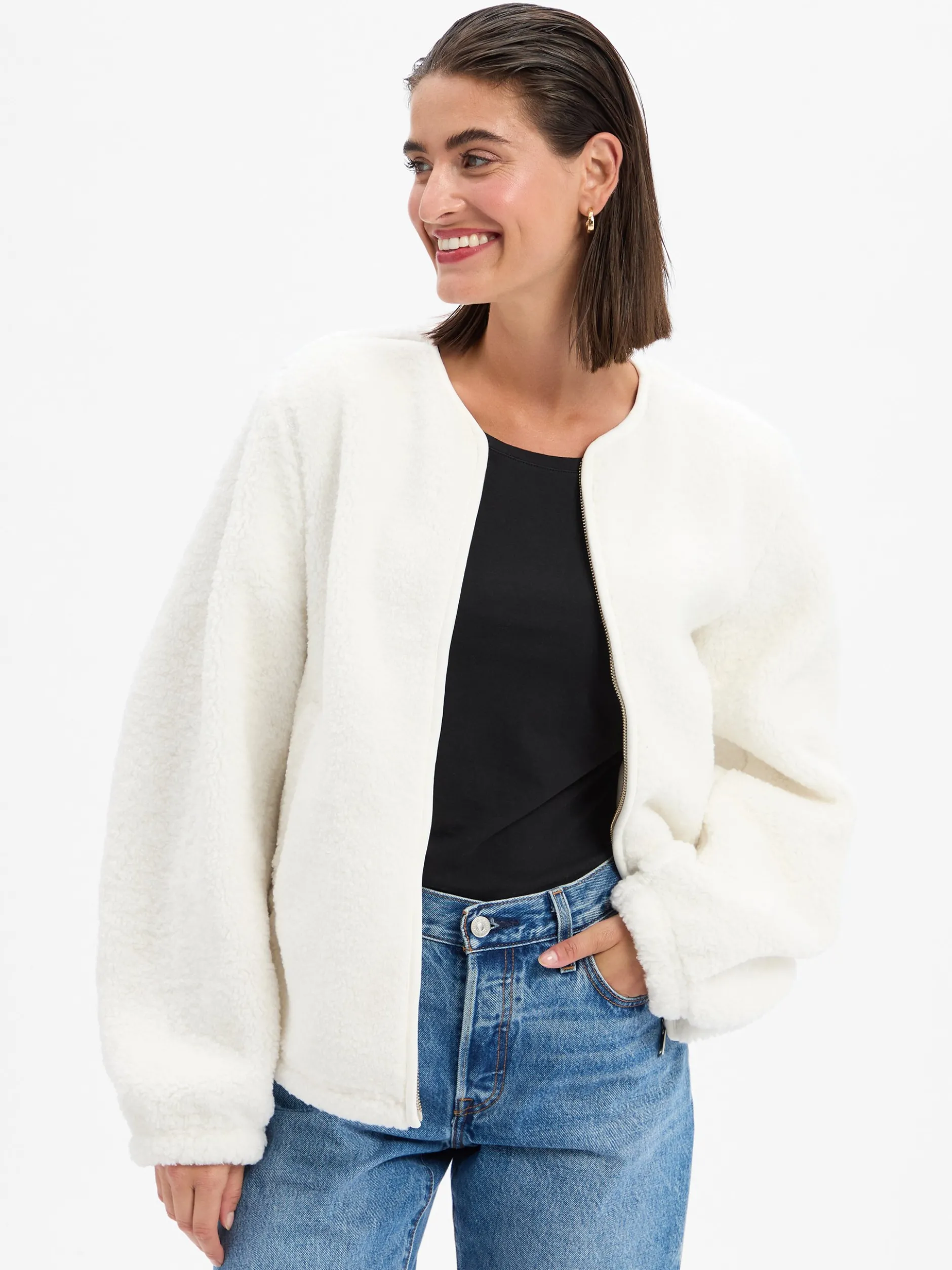 Samsøe Samsøe Damen Teddyfell-Jacke in ecru