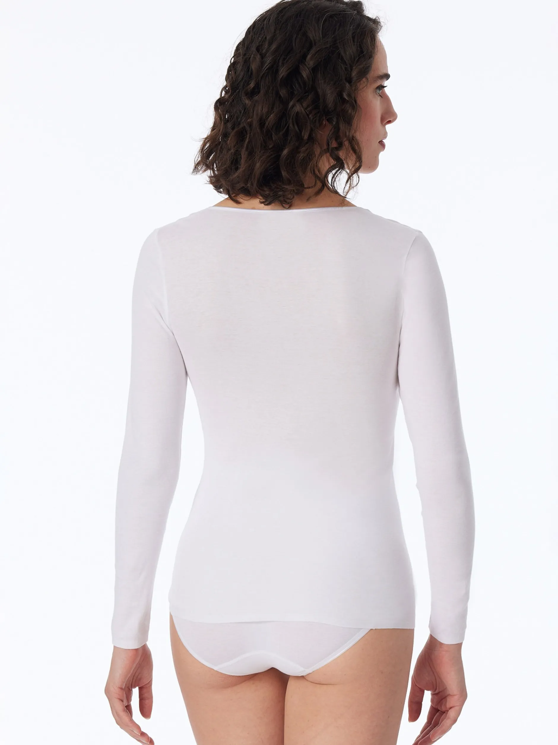 Schiesser Damen Longsleeve - Feinripp - Luxury in weiß