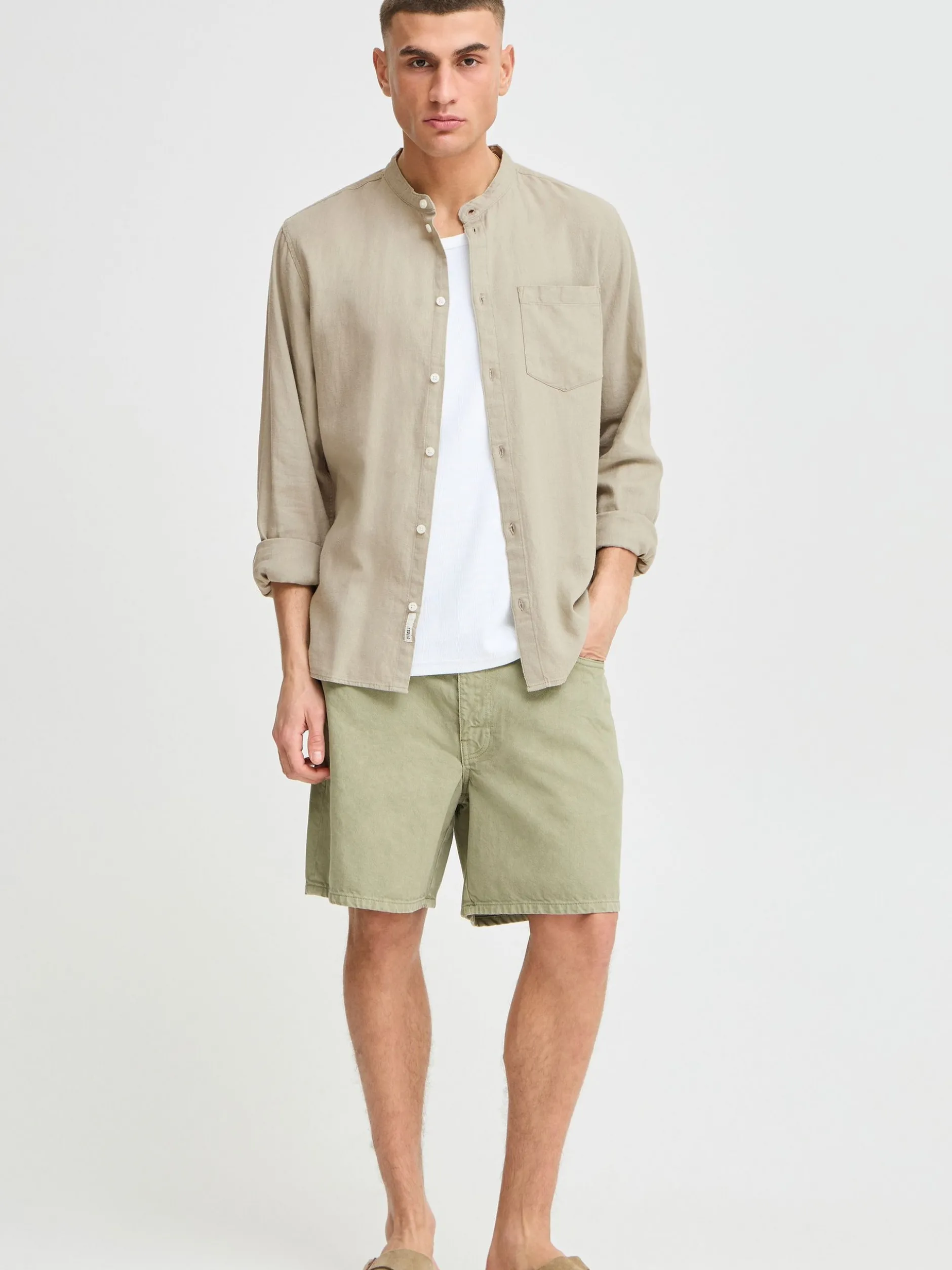 Solid Herren Langarmhemd - SDAllan in beige
