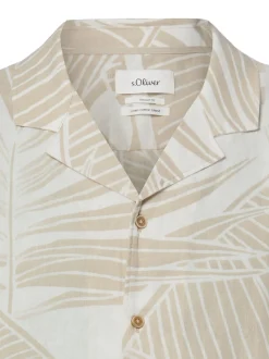 s.Oliver Herren Freizeithemd mit Leinenanteil in beige weiß